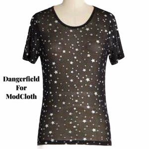 Dangerfield Black Sheer Star Print Mesh Tee Shirt